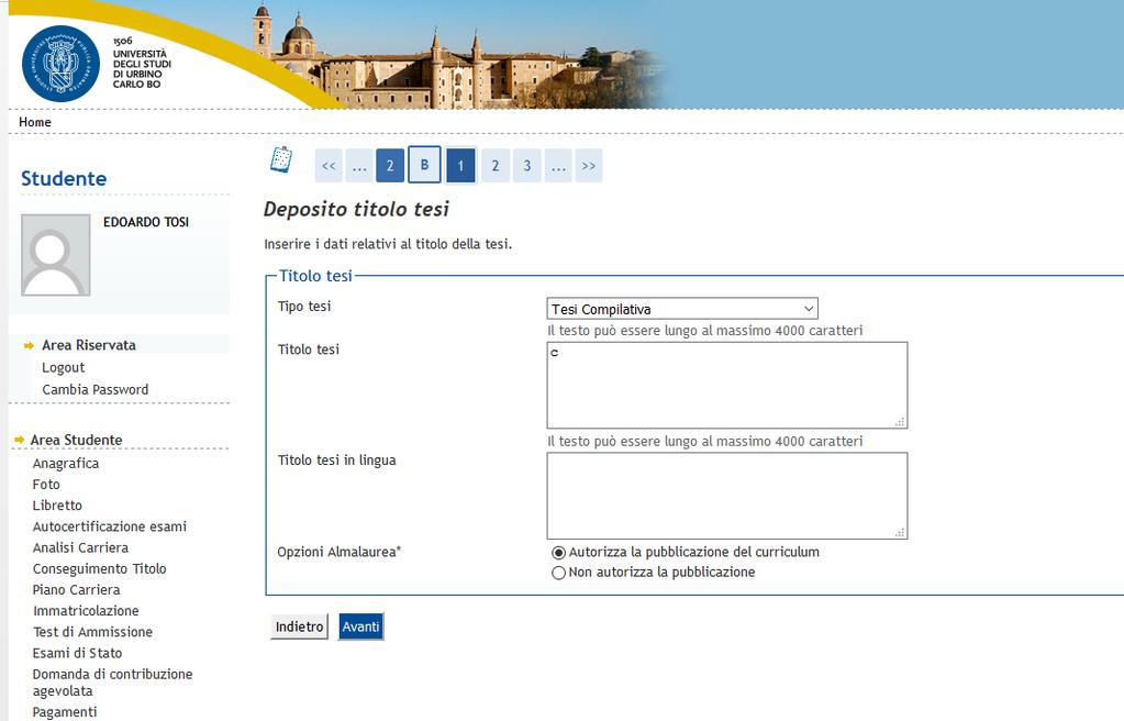 Il sistema recupera i dati del Foglio Tesi precedentemente