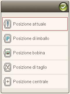 MENU START Menu Start Menu IMPOSTAZIONI SPOSTAMENTO DEL TELAIO posizione del braccio e del telaio di ricamo.