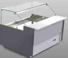 Espositori refrigerati orizzontali Horizontal serve-over displays 1210 mm Vetri frontali temperati ribaltabili Tempered frontal folding glass RAL 4010 RAL L 6019 RAL 1028 RAL 5024 RAL 5013 602 RAL