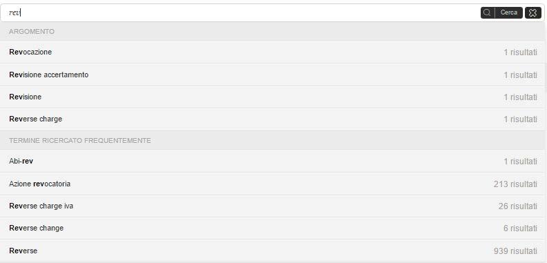 RICERCA Ricerca guidata Nuovo sistema di ricerca autocomplete in