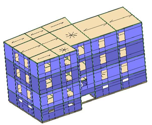 Figura 16-17: Vista assonometrica del modello di calcolo: geometrico e computazionale.