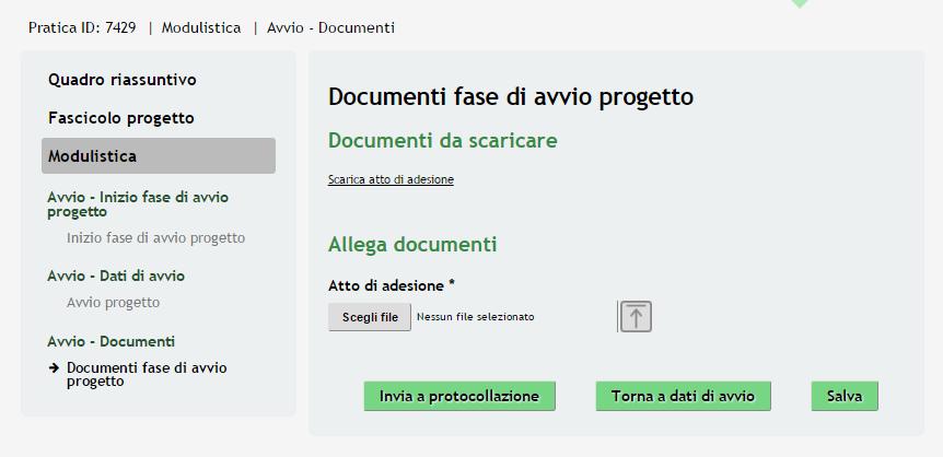 3.2 Modulo Documenti fase di avvio progetto Figura 12 Modulo Documenti fase di avvio progetto Nel Modulo Documenti è necessario allegare l