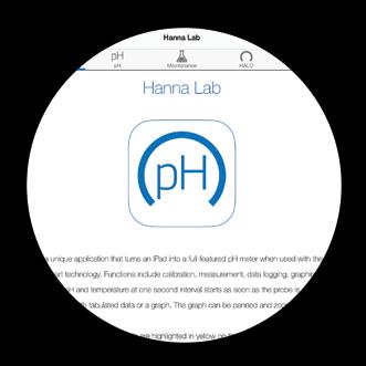 istruzioni ed esercitazioni sulla misura di p dell elettrodo e informazioni di contatto. Caratteristiche dell applicazione Hanna Lab Collegamento di HALO all App Hanna Lab tramite Bluetooth 4.