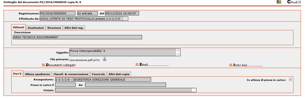 Figura 33 La visualizzazione di una registrazione in entrata e il