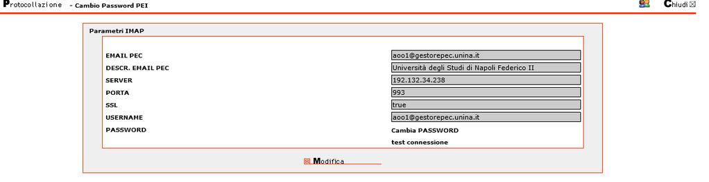 - Dopo la conferma, inserire la password reale, associata alla PEI Si raccomanda, in caso di modifica della password PEI, di riportare sempre tale modifica nel sistema di protocollo informatico: in