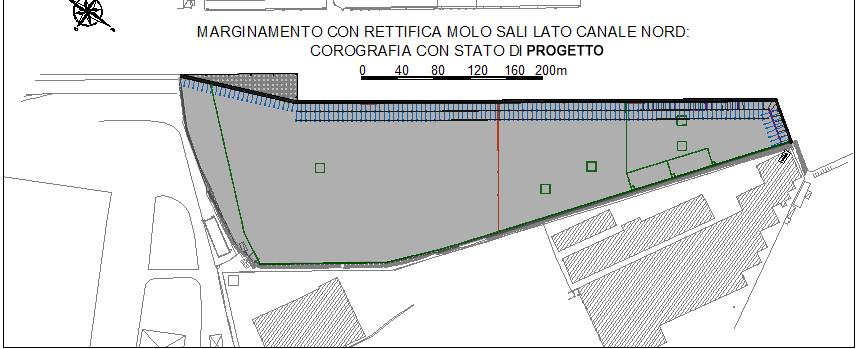 STATO DI PROGETTO Lo stato di progetto riguarda l esigenza di adibire il marginamento della colmata a banchina portuale, con piano finito a quota +2.30 +2.65 l.m.m. e dragaggio al piede fino alla -12.