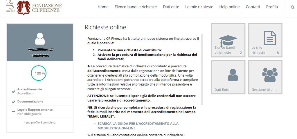 Eseguito il login il richiedente si troverà nella sua HOME.