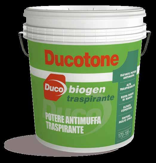 biogen traspirante Pittura Traspirante Antimuffa specifiche tecniche Ducotone Biogen Traspirante è una pittura ad alto potere fungicida,