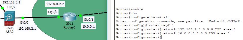 delle route (parte del router): Adesso, spostiamoci sul terminale di configurazione del router esterno. Andiamo a configurare OSPF del router.