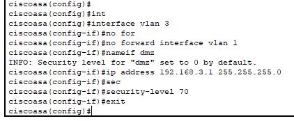 DMZ: Eseguiamo i seguenti comandi dal terminale del firewall asa5505: interface vlan 3 no
