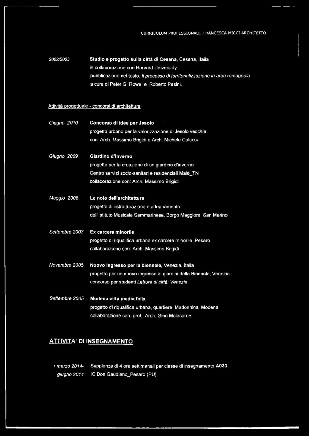Attività progettuale - concorsi di architettura Giugno 2010 Concorso di idee per Jesolo ' progetto urbano per la valorizzazione di Jesolo vecchia con: Arch. Massimo Brigidi e Arch.
