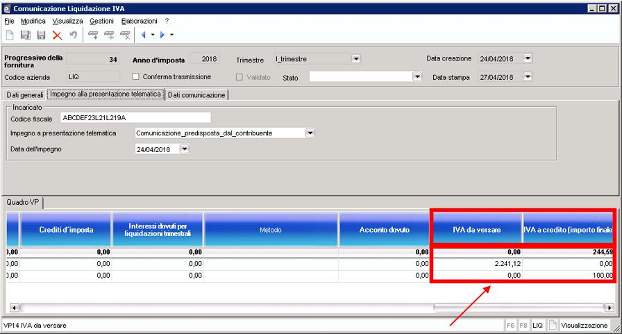 4) Verificare la correttezza della comunicazione: confrontare i campi IVA da versare o IVA a credito ( importo finale ), che vengono ricalcolati dal