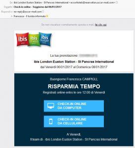 Online check in Ibis Hotel Author : Francesca Date : 10 gennaio 2017 A 2 giorni dal mio arrivo a Londra ho ricevuto una email da Ibis London Euston Station St Pancras International (l hotel dove ho