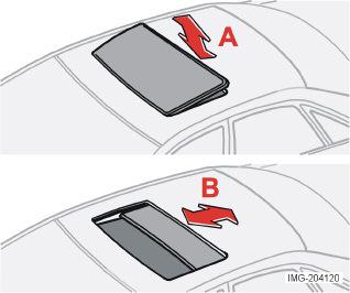 Strumenti e comandi Tettuccio apribile elettrocomandato (optional) Posizioni di apertura Il comando del tettuccio apribile si trova sul soffitto dell automobile.