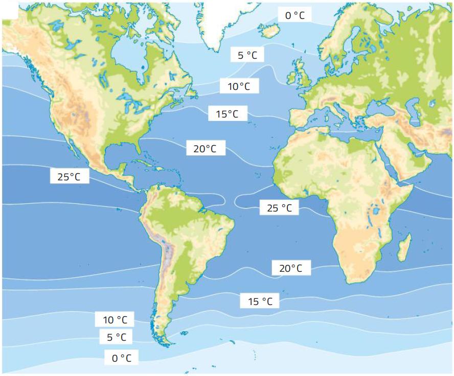 5. La temperatura delle acque marine La temperatura è un altro parametro fisico che condiziona i movimenti delle acque.