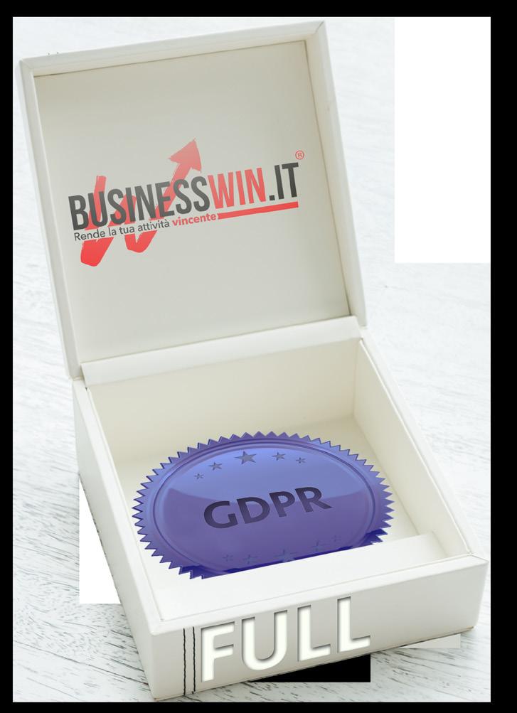 PLUS PACKS CHECK-UP GDPR FULL** Miglioramento della piattaforma Businesswin che ti manterrà sempre a norma di legge GDPR Tool Integrazione GDPR tool alla piattaforma Businesswin Mkt 4.