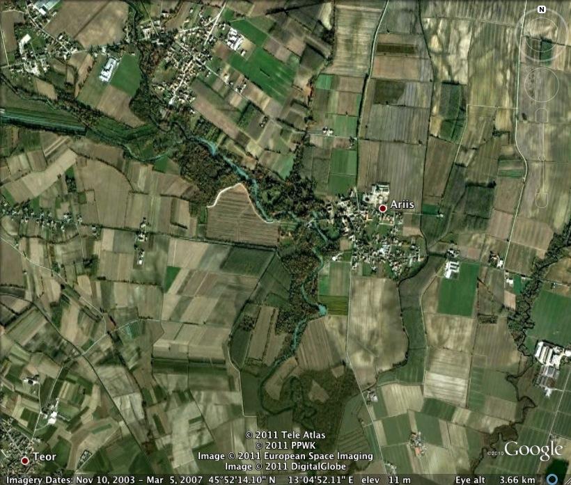 Rivignano (UD) fig. 1. L'area in esame vista da satellite Il territorio co