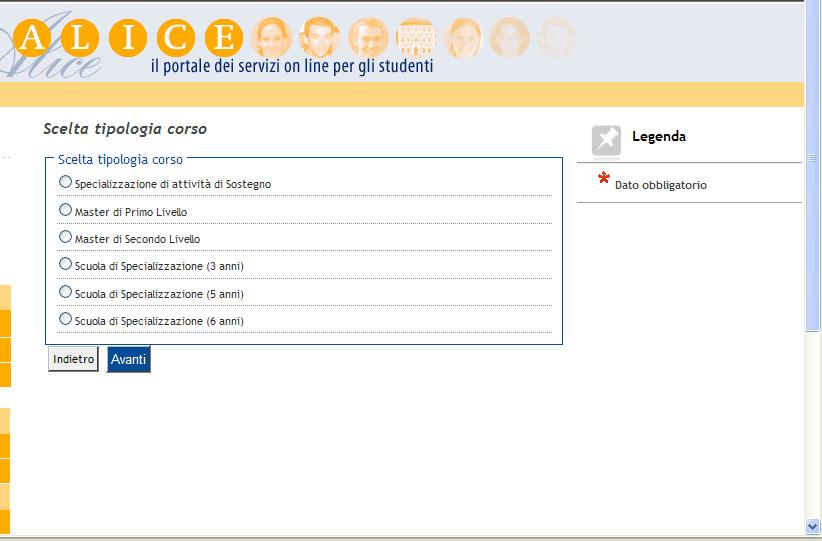 Cliccare su Iscrizione concorsi dal menù in arancio sulla sinistra della pagina.