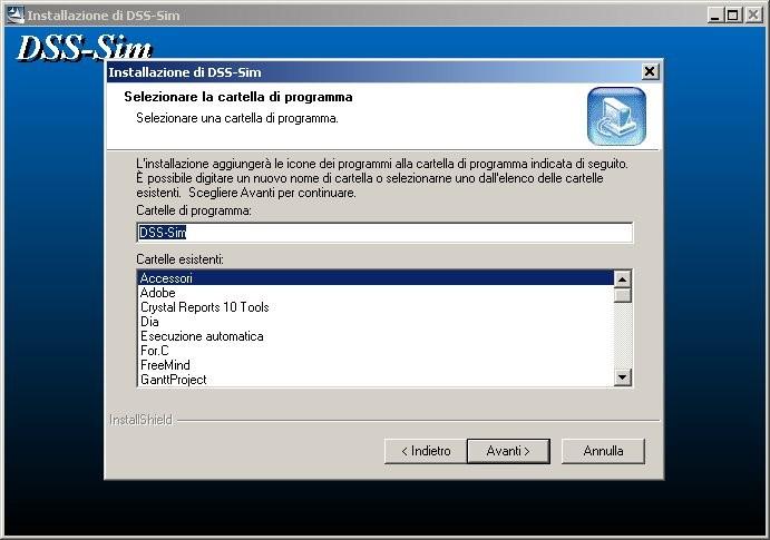 Viene poi proposta cartella di destinazione all'interno dell'elenco proposto dal menu [Avvio].[Programmi] di Windows.