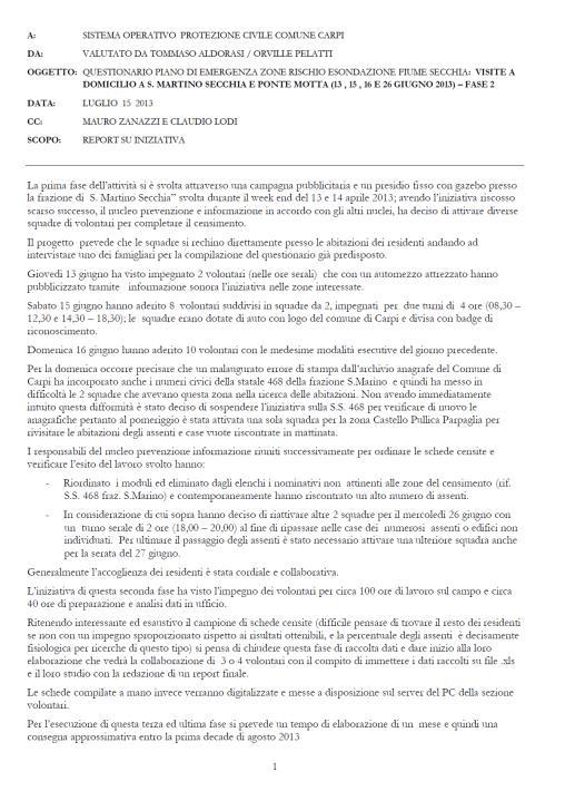 FLUSSO INFORMAZIONI COMUNICAZIONI TRA G.C.V.P.