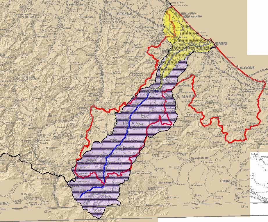 La conoide alluvionale del fiume Marecchia estensione di