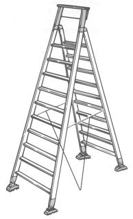 SCALE DOPPIE Dispositivi contro l apertura Appoggio e presa sicuri per il lavoratore 43 USO DI SCALE A PIOLI PER L ACCESSO AD ALTRI PIANI: a) Sporgere oltre livello d accesso (presa sicura) b)