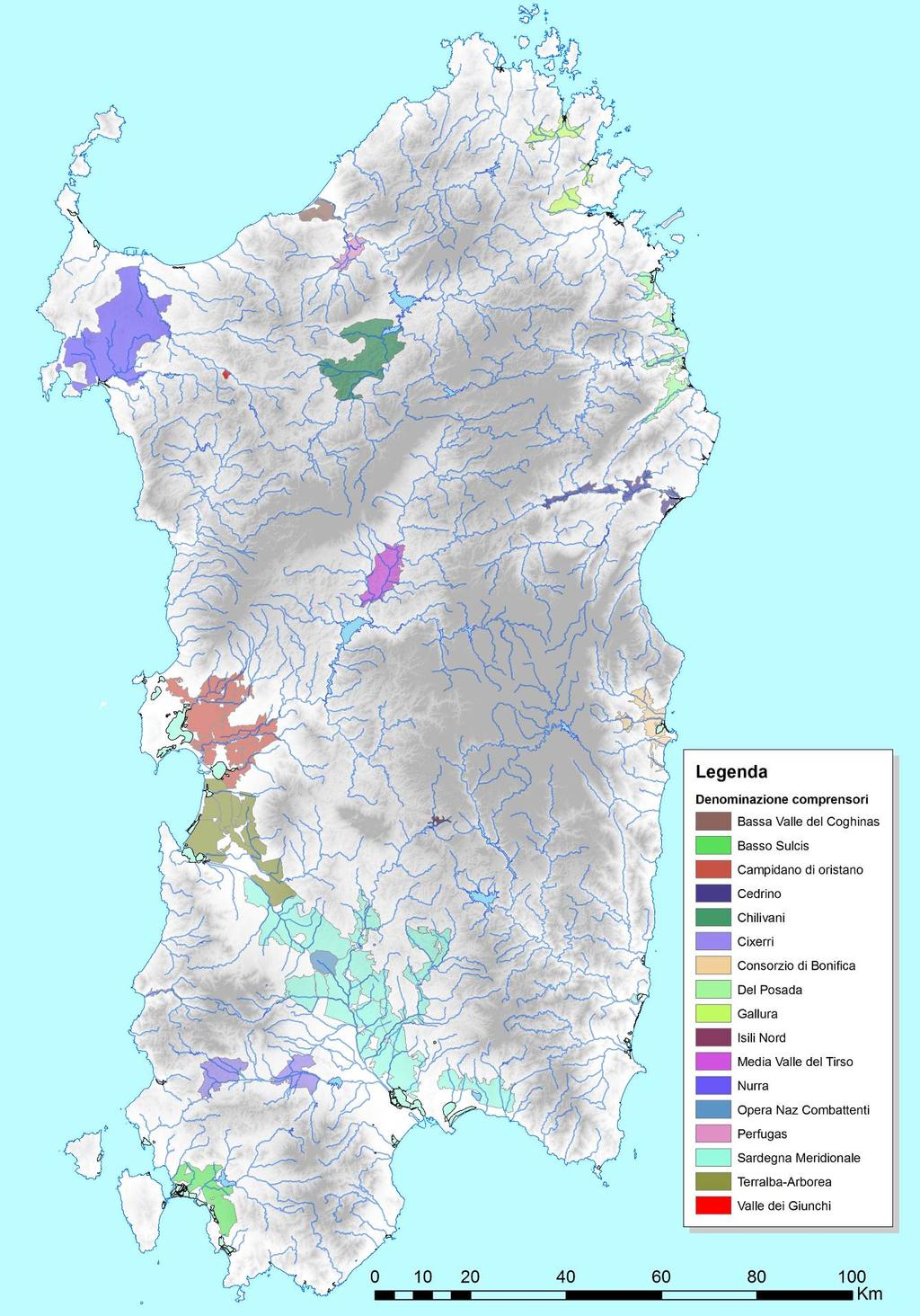 Figura 8-13 Limiti territoriali dei Consorzi di Bonifica della Sardegna