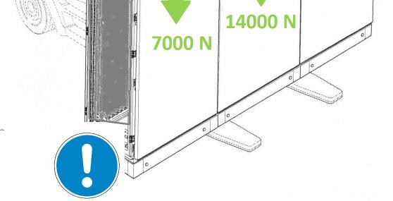 g) f) +g) + h) LOAD INDICATIONS Door 900 kg Rear and lateral panel 900 kg (* see note) Mounting plate 500 kg Total load ENUX = 1400 kg See the below drawings. It is suggested to put the load (i.e. the conditioning units) next to the hinges and in a lower position, according to the requirements of the end user.