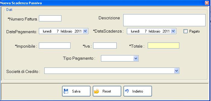 2.1 NUOVA inseriamo tutti i dati relativi