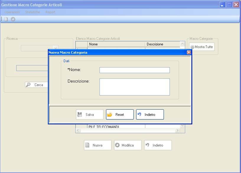 macrocategoria Inserire nome e