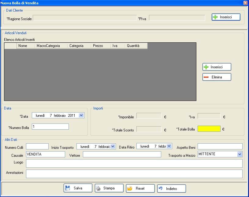 8.2 NUOVA IMMEDIATA Permette l inserimento di una bolla senza far riferimento ad un precedente ordine Nella sezione Dati cliente cliccando sul tasto +INSERISCI ci riporta all elenco di tutti i