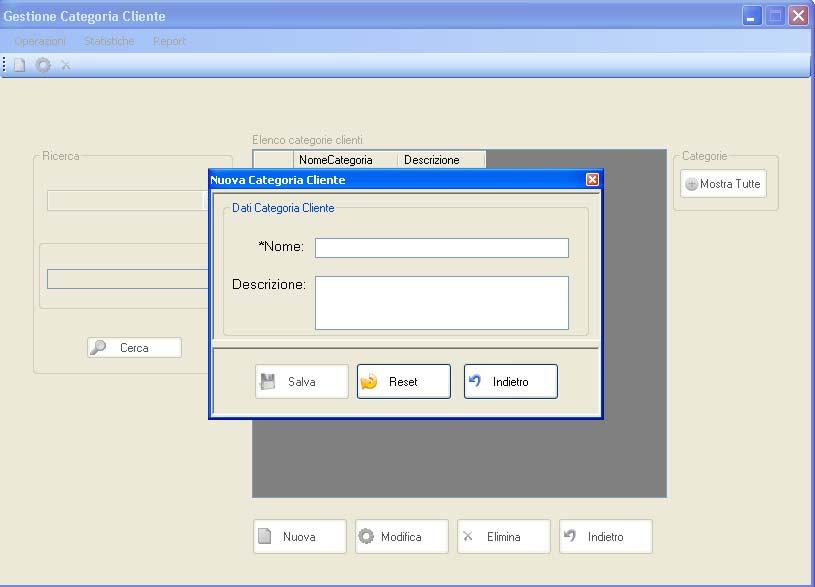 12.1 GESTIONE CATEGORIE Cliccando sol Pulsante GESTIONE CATEGORIE il programma ci riporta alla schermata Gestione categorie Cliente dove potremo