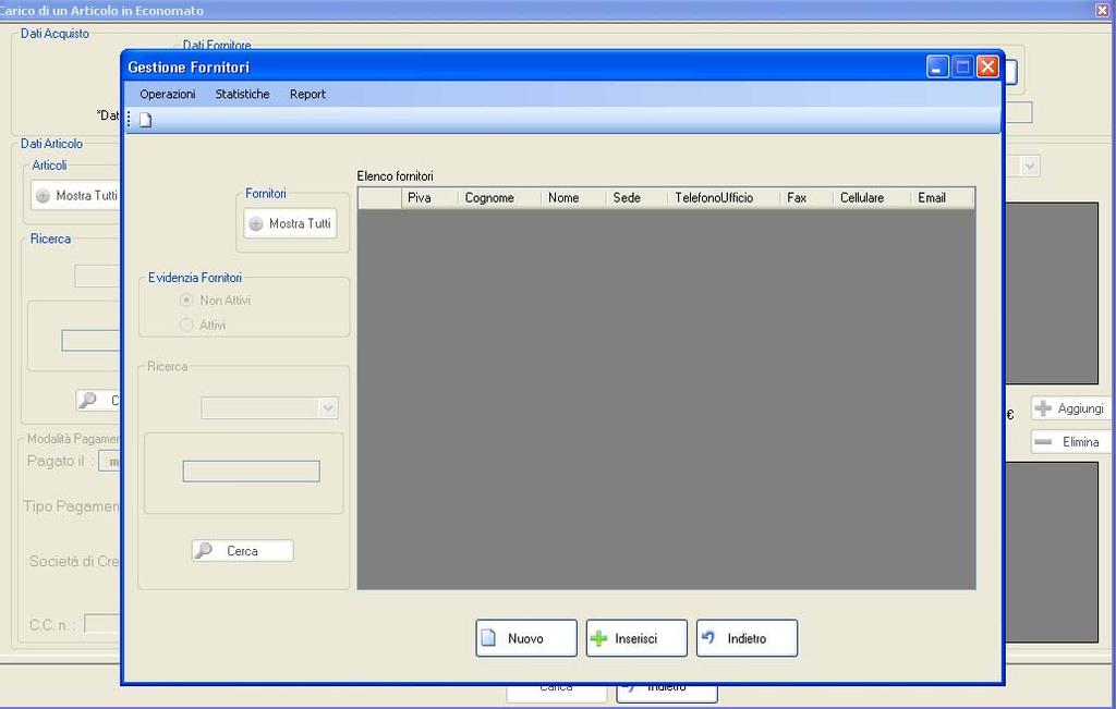 tasto Inserisci che ci riporta all elenco dei nostri fornitori cosi