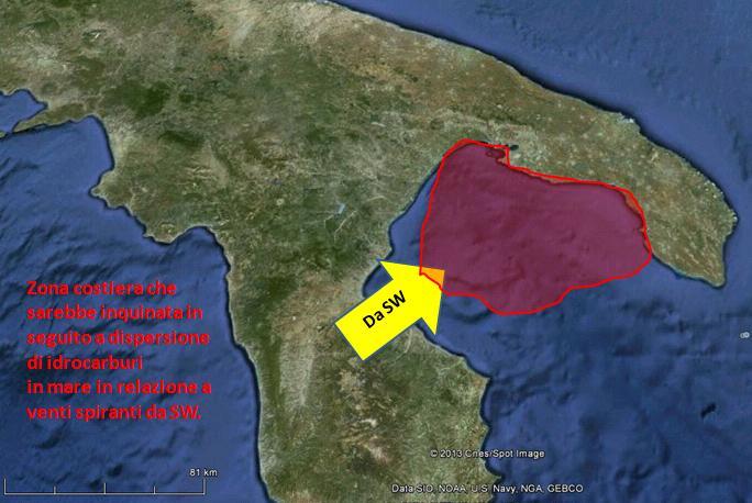 7 Figura 5: la zona costiera pugliese che sarebbe prevalentemente inquinata in