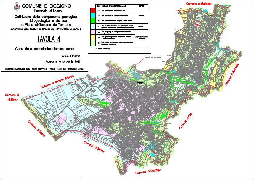 Sismica del Piano di Governo del Territorio; aggiornamento aprile 2012) nella quale sono state riportate le perimetrazioni areali e lineari delle diverse situazioni tipo.