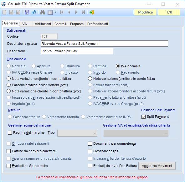 16, sono state rilasciate le seguenti causali di tipo Split Payment acquisti: Per riportarle automaticamente nei