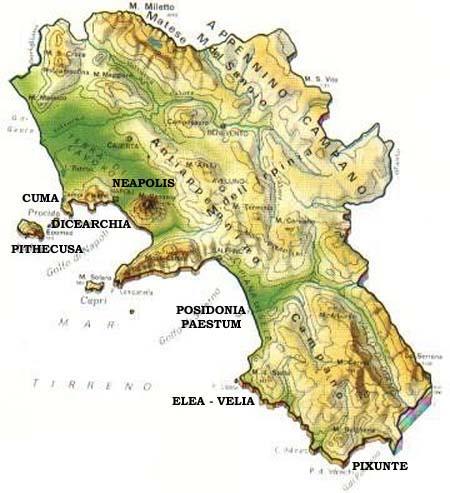 in Campania abbiamo, oltre ad Ischia (in greco, Pitechùssa), che fu la più antica colonia greca, Neapolis,