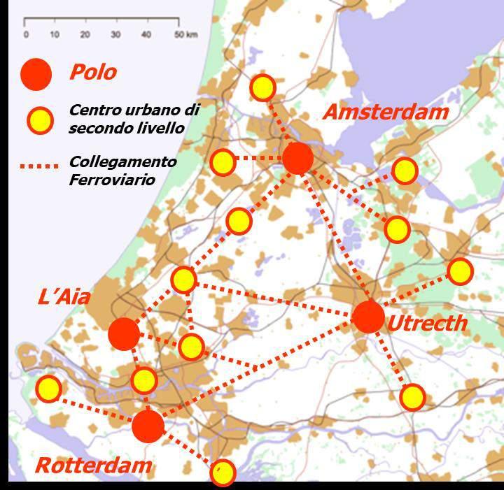 Randstad (Paesi Bassi) esempio virtuoso di struttura metropolitana policentrica 7.5 milioni ab.