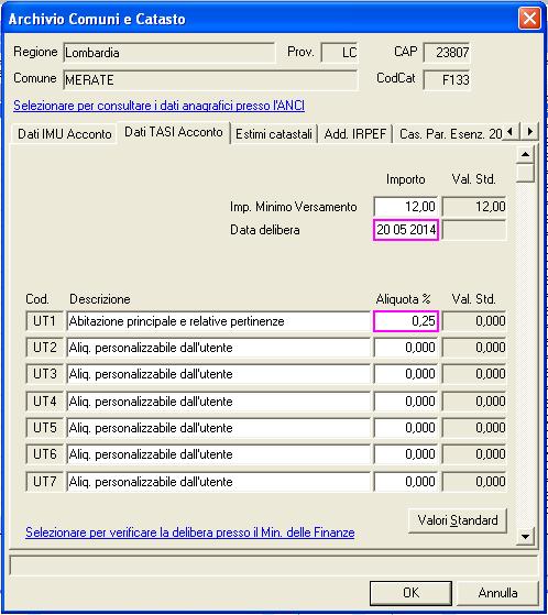 Compilazione dati sezione utilizzo scheda terreni/fabbricati La sezione UTILIZZO PER SALDO IMPOSTA SUI REDDITI E ACCONTO IMU E TASI è implementata con le seguenti informazioni relative alla TASI: