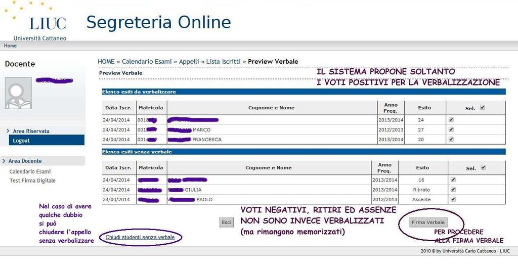 verbalizzazione in giornata).