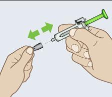 4. Somministrare l'iniezione 1. Non agitare la siringa preriempita. Rimuovere il cappuccio dell'ago e tenere saldamente la siringa con una mano. Non tirare o premere lo stantuffo.