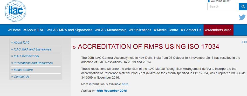 I ISO Dipartimenti 17034: la e transizione gli schemi di accreditamento 10 Novembre 2016 ILAC Resolution GA 20.