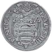 - R/ Chiavi decussate - CNI 115; Munt. 91 CU R BB 50 1518 Paolo IV (1555-1559) Testone - Stemma sormontato da tiara e chiavi decussate - R/ S.