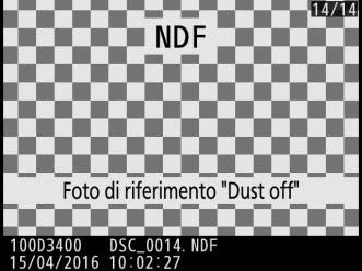 Se l'oggetto di riferimento è troppo luminoso o troppo scuro, la fotocamera potrebbe non essere in grado di acquisire i dati di riferimento dell'immagine "dust off".