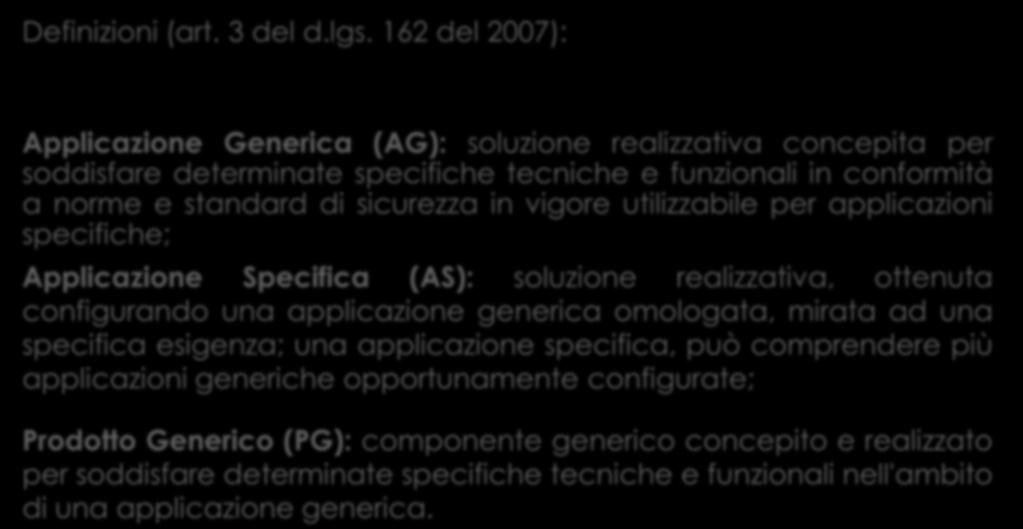 AMIS Applicazioni Generiche, Specifiche, Prodotti Generici Definizioni (art. 3 del d.lgs.
