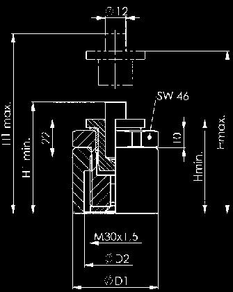 Appoggio a vite regolabile in altezza Nr. 6415 Appoggio a vite regolabile in altezza con 1 spina cilindrica DIN 6325 (12x50 e 12x80). Foro di centratura Ø 12 mm.