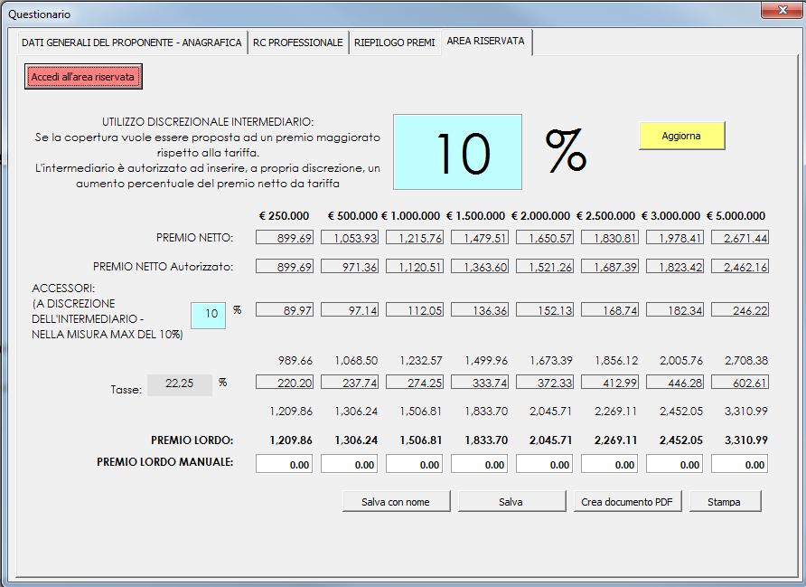 Punto successivo del presente manuale) Per accedere all area riservata cliccare sul pulsante Accedi all area riservata, inserire la password e cliccare OK Una