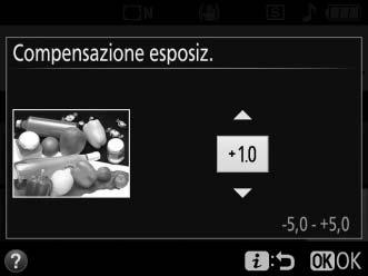 + Pulsante E (N) Ghiera di comando Visualizzazione informazioni 0,3 EV +2 EV L'esposizione normale può essere ripristinata impostando la compensazione dell'esposizione su ±0.