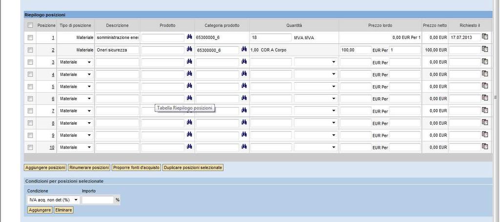 3) Nel campo Importo che appare dopo aver selezionato la condizione dell IVA, inserire la percentuale dell IVA da applicare; 4) selezionare il