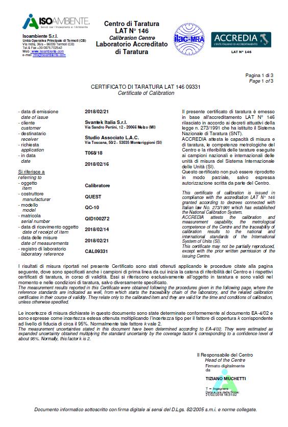 Allegato II Certificati di taratura della strumentazione fonometrica o